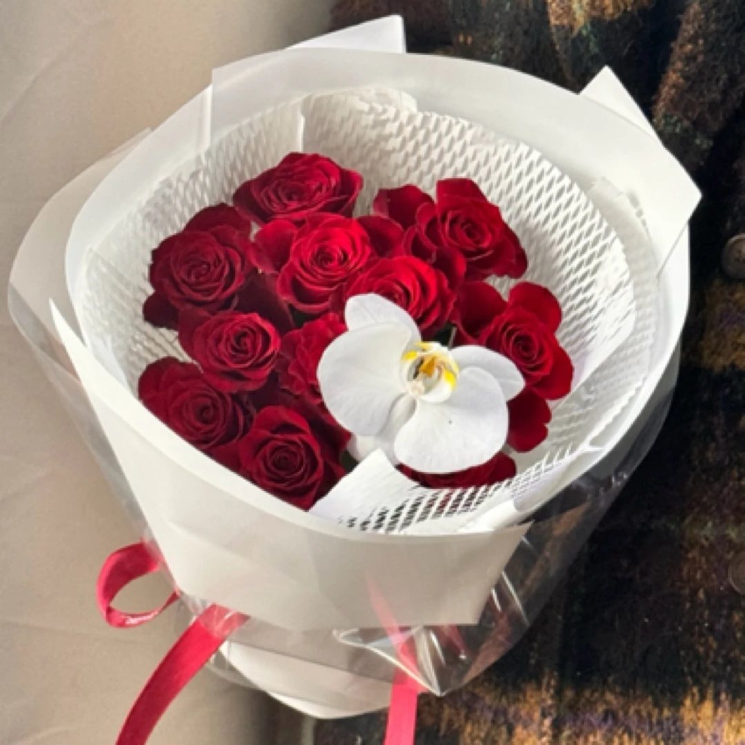 【窗边花香】11朵红玫瑰蝴蝶兰花束简单大方见面表白生日