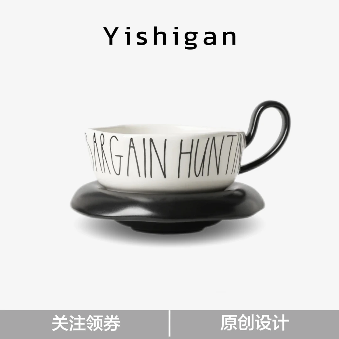 ins复古情侣水杯手捏咖啡杯碟手绘拿铁杯套装原创礼物创意陶瓷杯