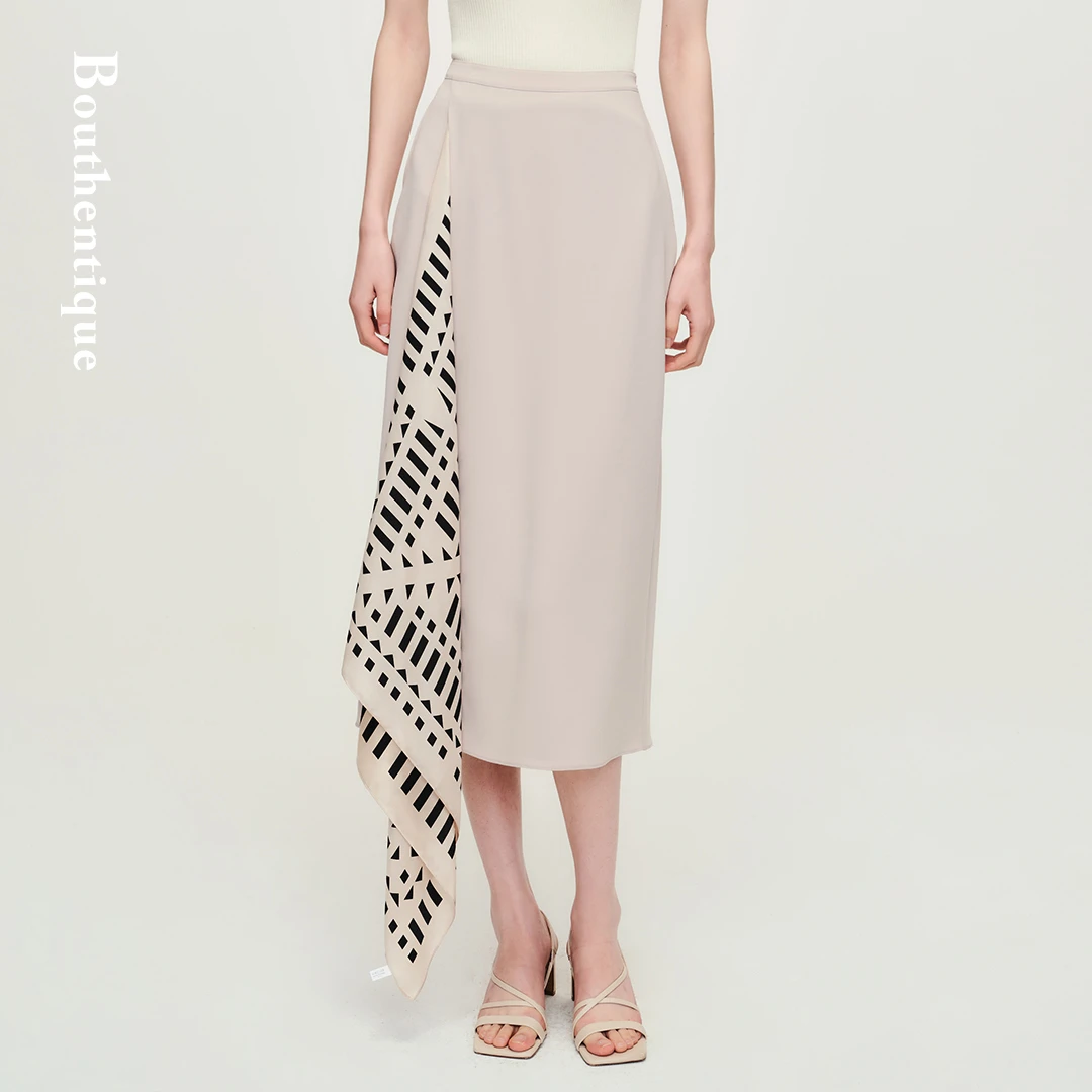 Bouthentique高级醋酸前片拼接可拆卸丝巾长裙224221S1A20