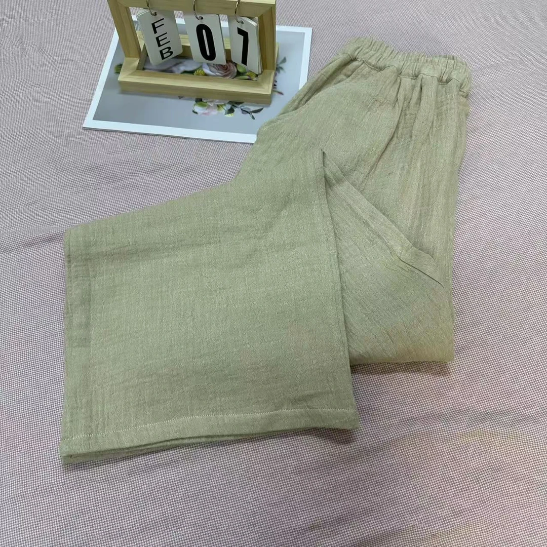象牙白-棉麻简约家居休闲裤
