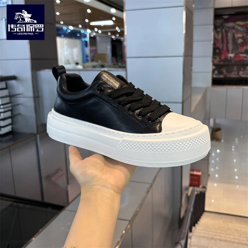 传奇保罗男鞋2025秋季新款厚底百搭时尚小白鞋轻奢男士休闲板鞋潮