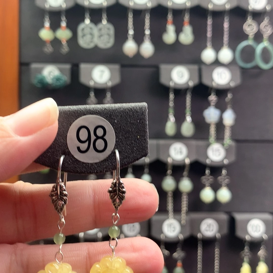 琥珀耳饰银S925镶嵌蜜蜡98