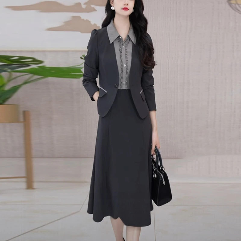 莱雅精纺设计感套装裙2025秋季新款高级感气质显瘦两件套连衣裙子