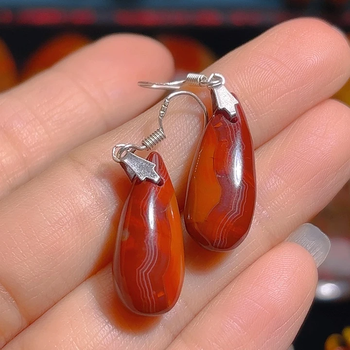 玛瑙/玉髓耳坠银S925镶嵌阳****3