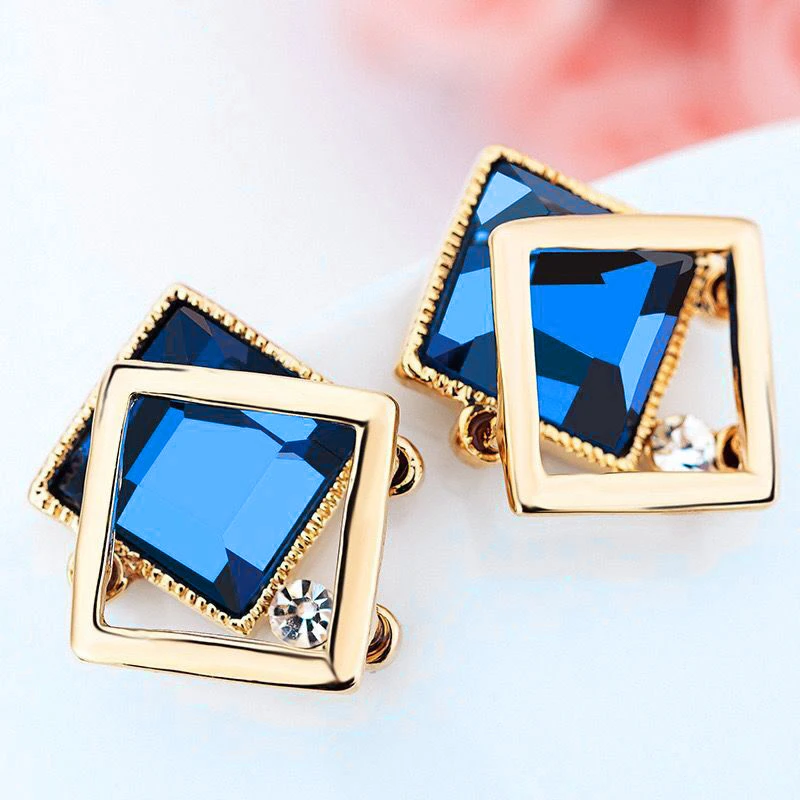 锌合金玻璃耳饰 几何轻奢耳钉女ins新款耳环韩国气质网红耳饰复古