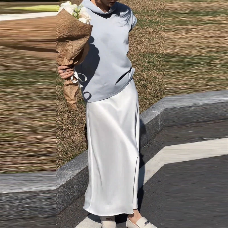 高级感春季韩系时尚套装女2025纯色高领短袖t恤气质半身裙两件套