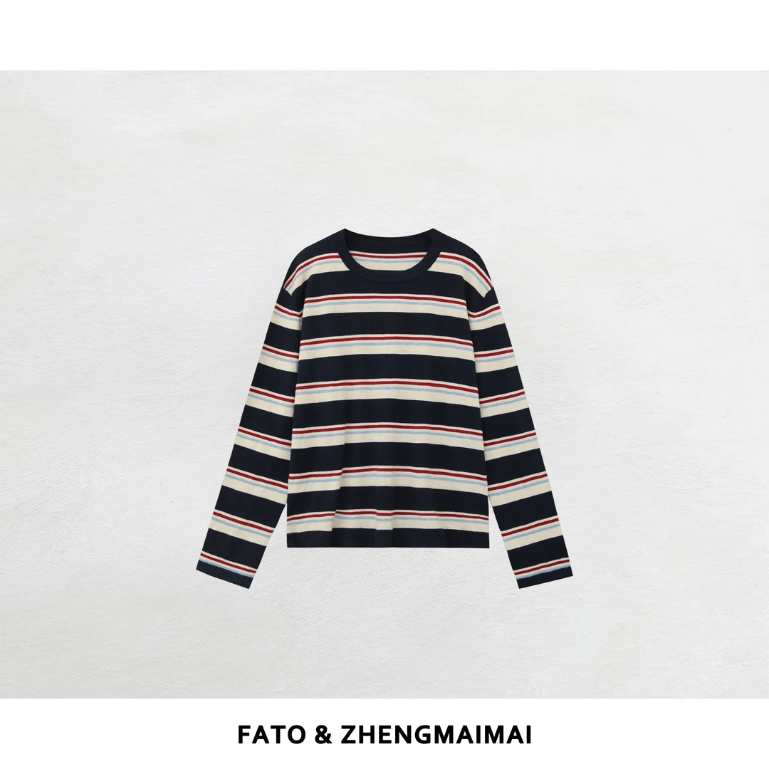 【郑买买】海风条纹 休闲痞帅炸街风彩色拼色针织条纹长袖CC50821M1