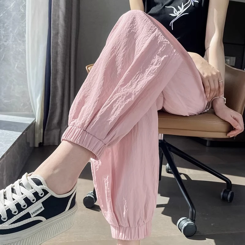 速干冰丝哈伦裤女夏季薄款2025新款跑步束脚萝卜新中式休闲运动裤