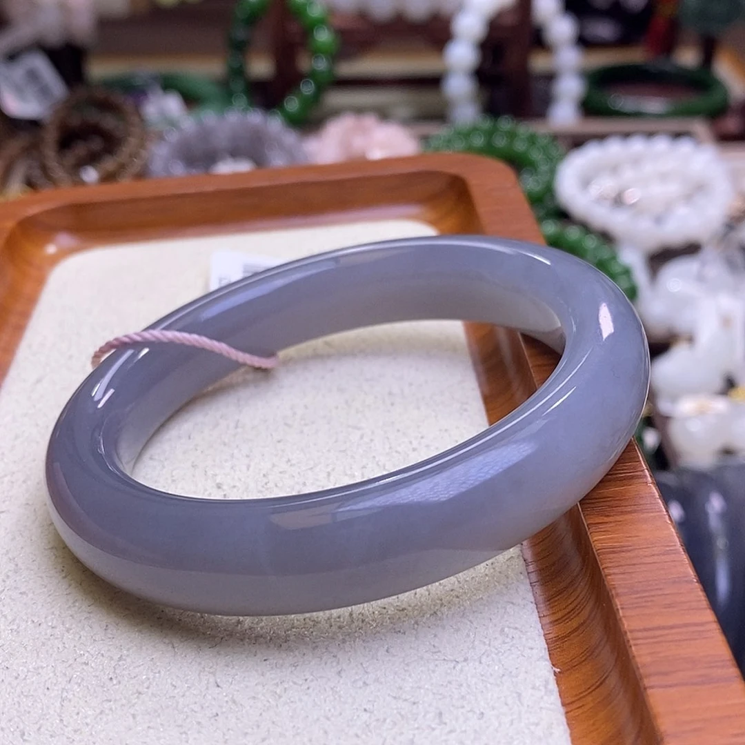 未镶嵌手镯和田玉烟紫半山水手镯56圈口