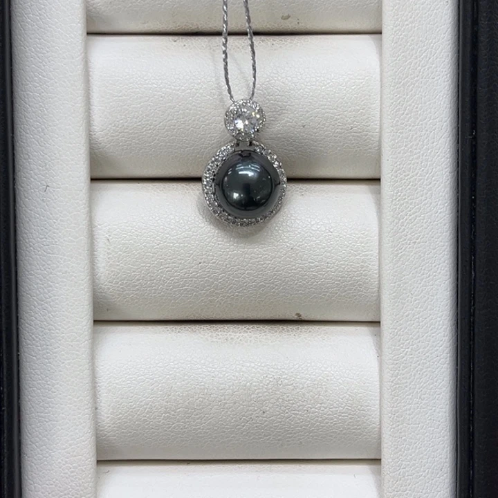 银S925镶嵌海水珍珠颈饰大溪地9-10mm 42号