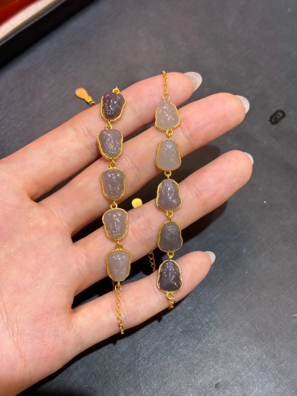 4063 和田玉青海料手链s925银镶嵌 多样性发其一