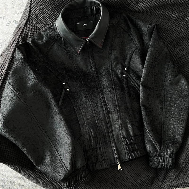 CATSSTAC 缎玉绣影夹克 琥珀流光风 雅致黑 短款春秋时尚休闲黑色