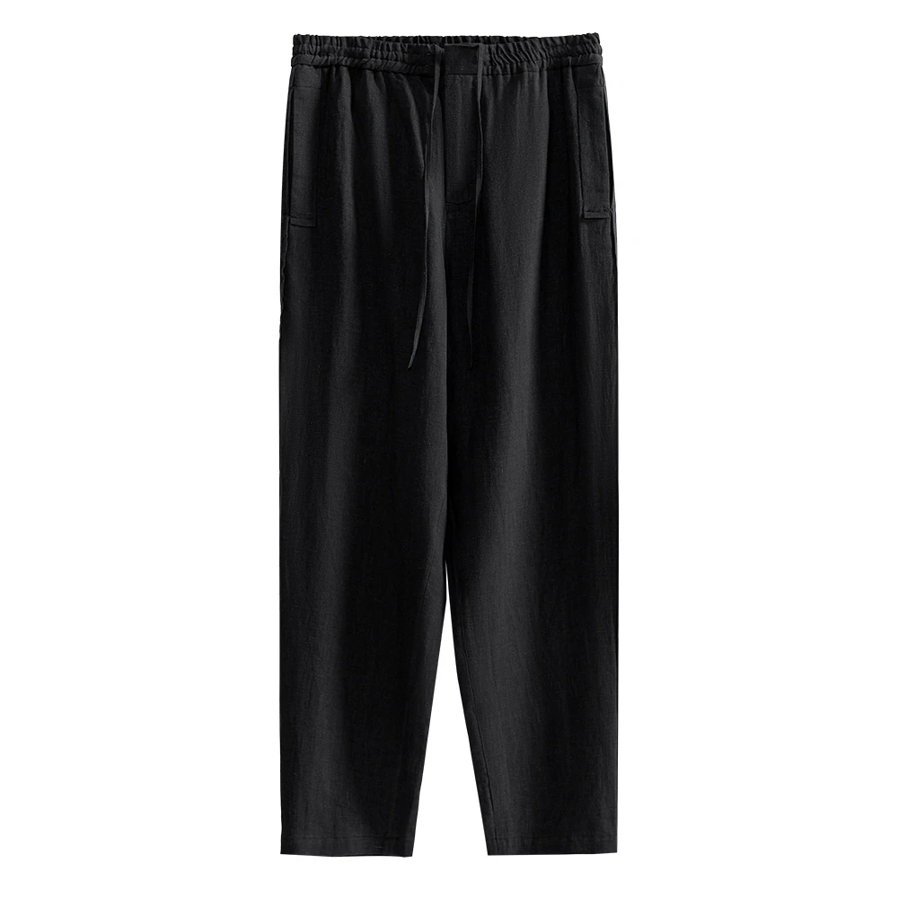 【清仓】【全亚麻】松紧腰抽绳时尚男休闲裤夏季简约长裤DYP011318KA