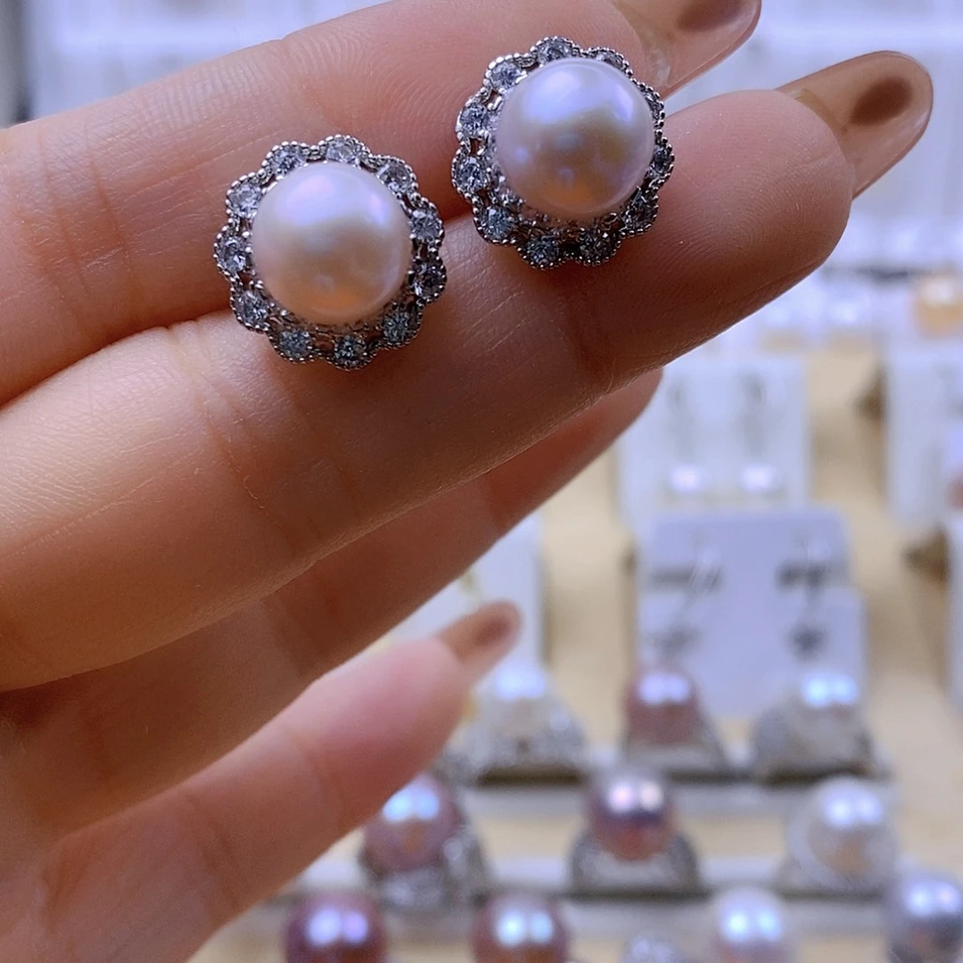 银S925镶嵌淡水珍珠耳饰