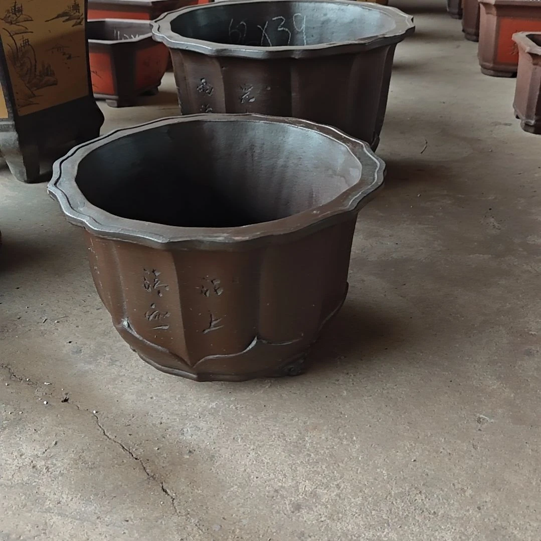 向***葵紫砂花盆黑色莲花一套