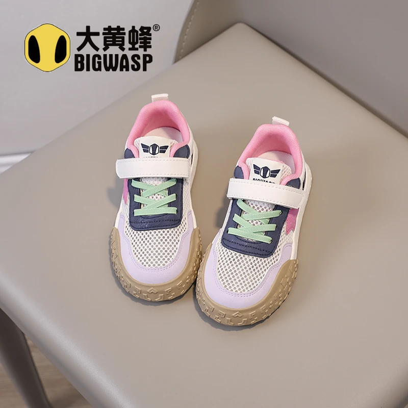 大黄蜂女孩运动鞋透气网面板鞋2025春夏季女童鞋6-12岁潮款休闲鞋