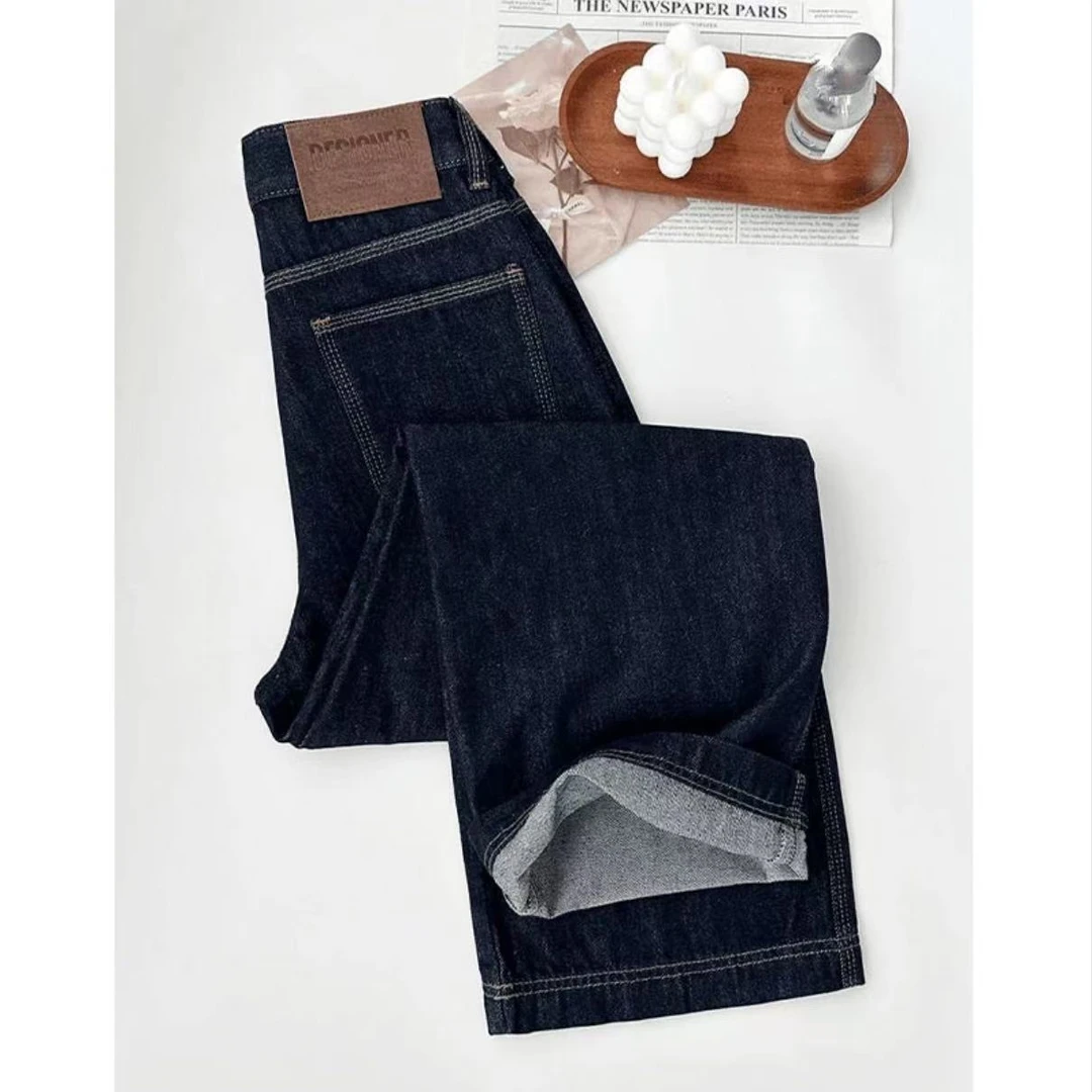 三本针阔腿牛仔裤女士2025新款显瘦高腰休闲裤窄版直筒裤