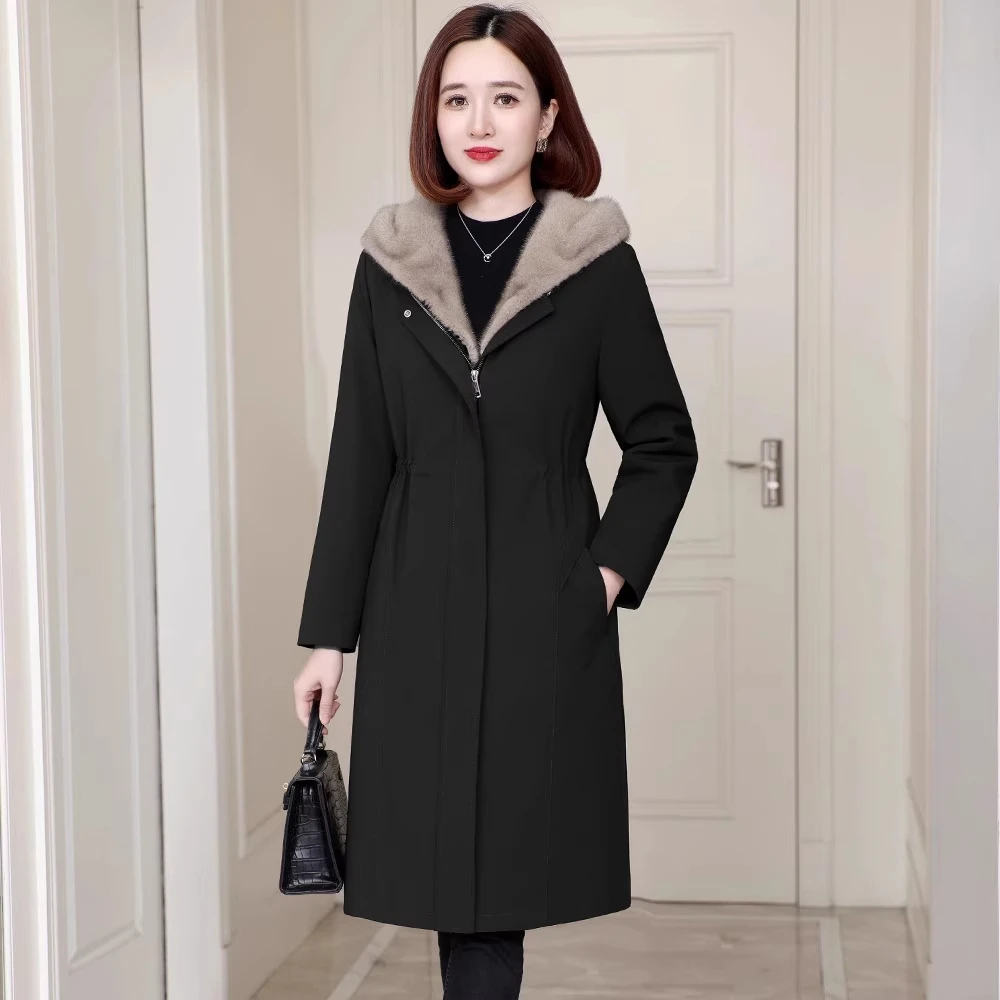 派克服女2025新款中长过膝外套可拆卸水貂内胆冬季皮草尼克大衣女