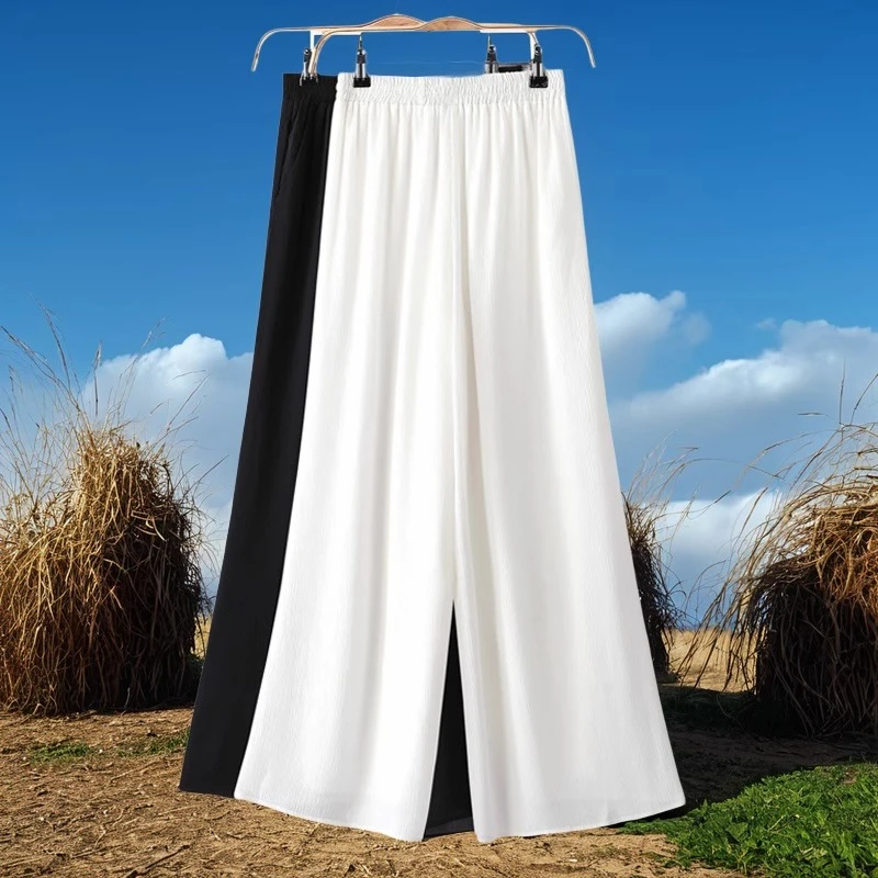雪纺2025夏季凉凉裤女新款冰丝裤子高腰显瘦小个子九分白色阔腿裤