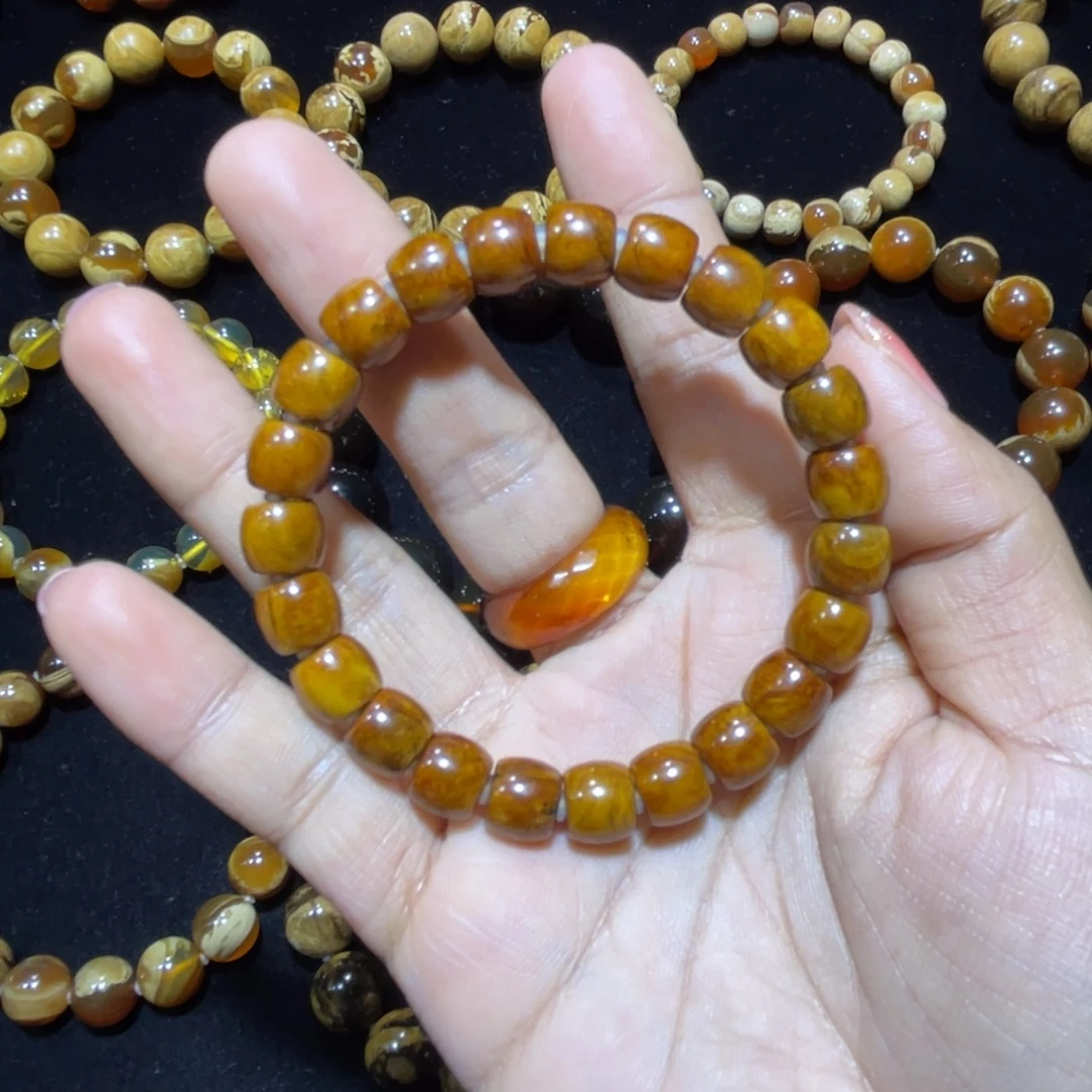 琥珀银S925镶嵌手串手串