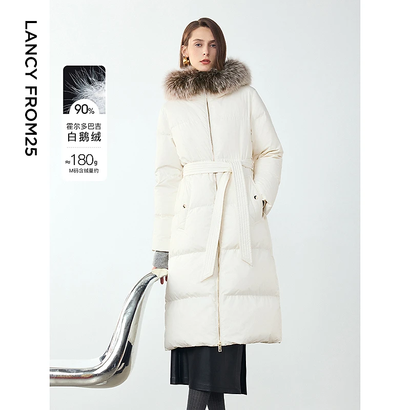 【丽公主】朗姿霍尔多巴吉白鹅绒长款冬季狐狸毛领羽绒服OLC185