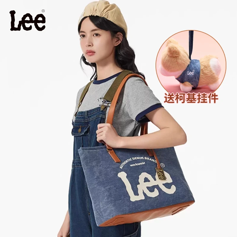 Lee牛仔大容量托特包女生休闲通勤单肩包时尚潮流手提上课电脑包