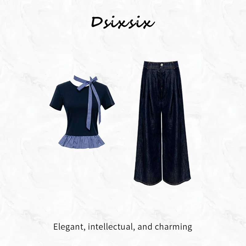 Yeah Me/也觅【蓝影定格】原创设计时尚收腰显瘦套装-55694Q-55675Q