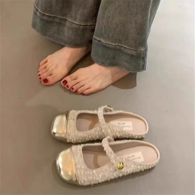 2025夏季新款法式复古方头浅口单鞋女外穿一脚蹬亮片仙女风半拖鞋