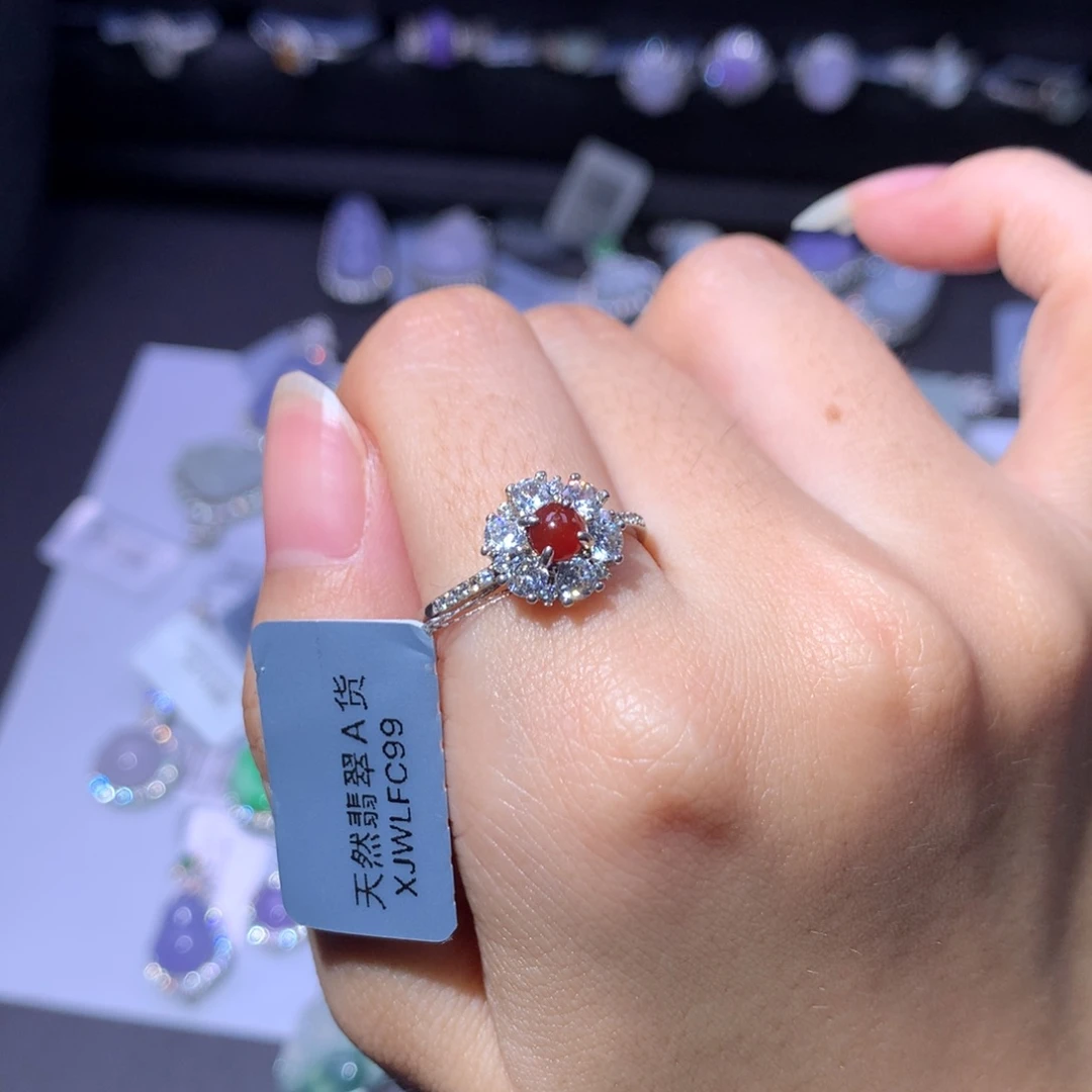 颈饰银S925镶嵌翡翠红翡蛋戒指