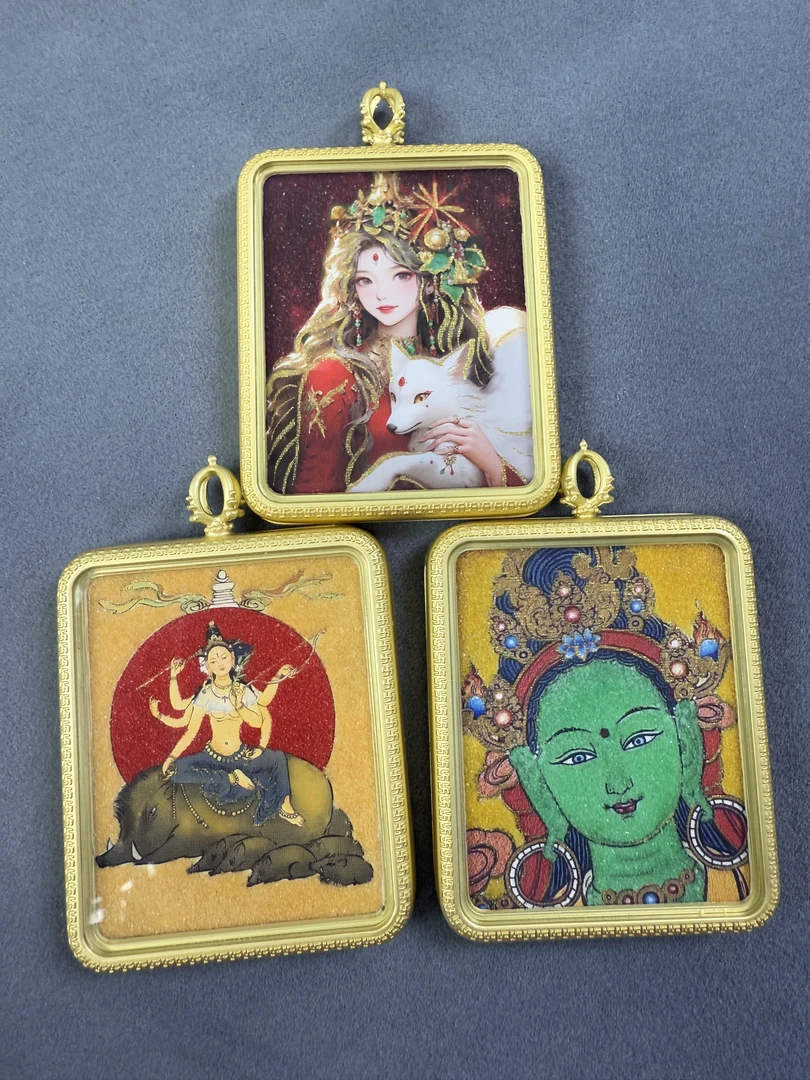 星优文创 唐卡项链粗沙款半手绘 合金布艺唐卡吊坠 礼盒装