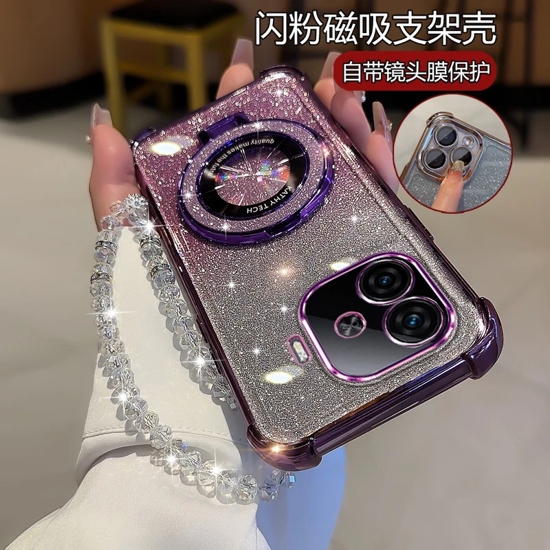 适用vivoiqooz9turbo手机壳女 奢华高级潮V2352A闪粉软壳镜头保护