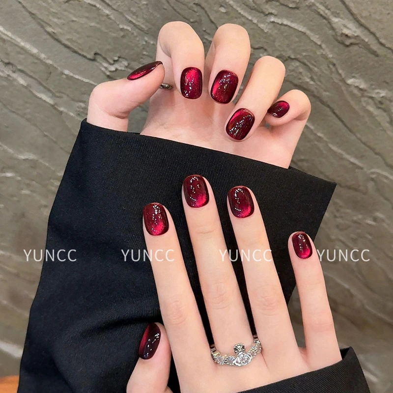 【红宝石】高品质纯手工复古牛血红玻璃珠猫眼穿戴甲显白美甲成品