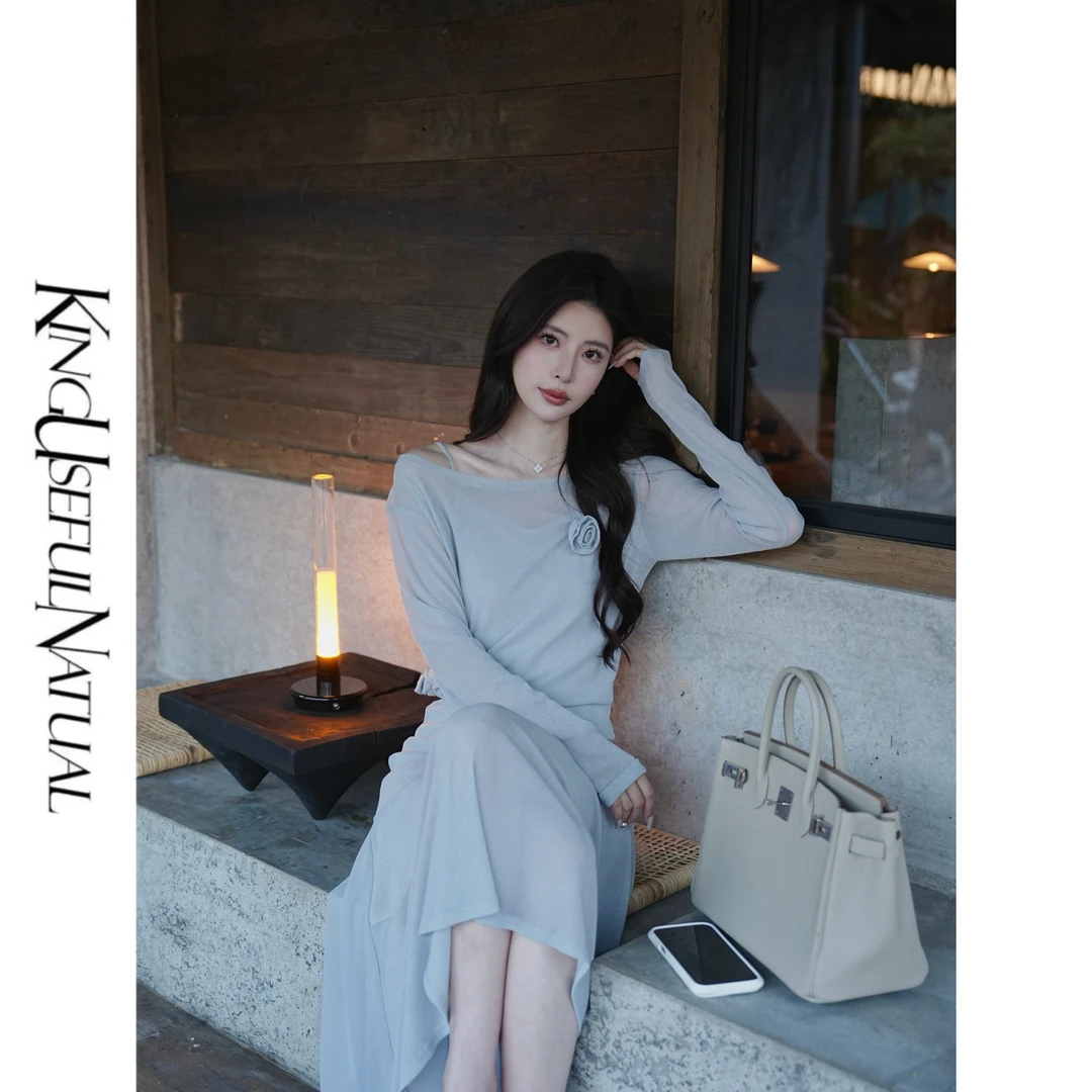KUN 蓝铃花 曲线美 亲肤柔软银丝约会氛围钉花不规则防晒凉感套装