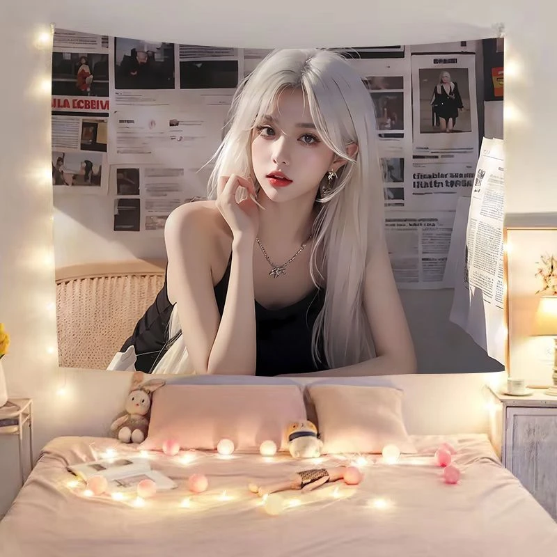 高级感美女挂布宿舍床头背景布卧室装饰出租屋遮丑墙布学生宿舍