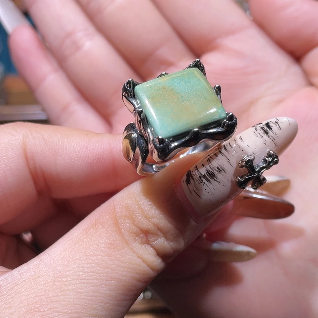 鹅***崽绿松石银S925镶嵌戒指戒指