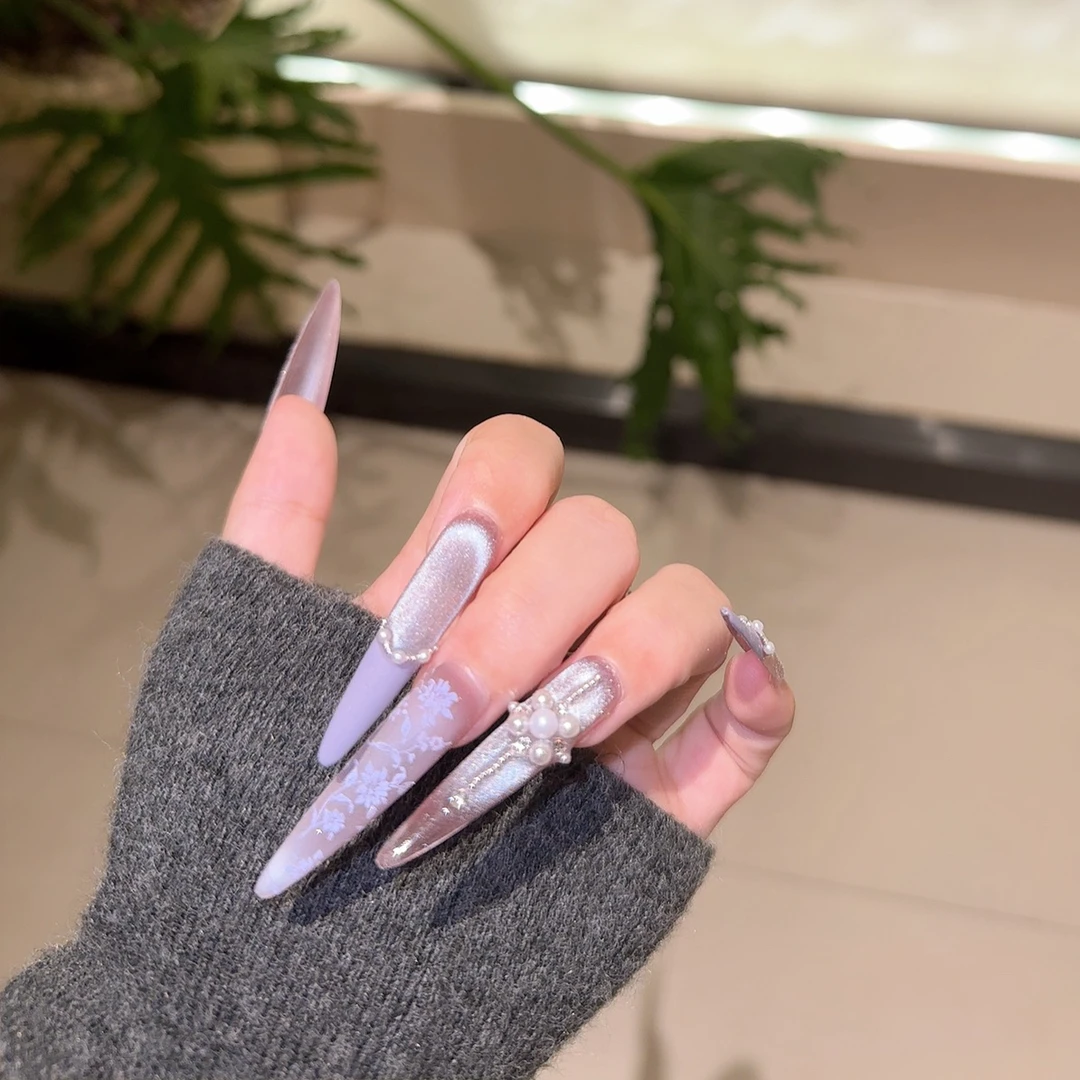 【紫旗袍】高级法式手工穿戴甲猫眼设计显白轻奢美甲