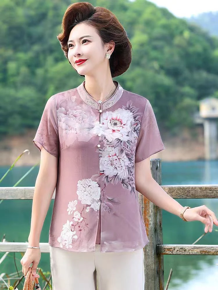9284-夏季新款新中式中老年显气质减龄短袖妈妈装上衣衬衫C7-4-3