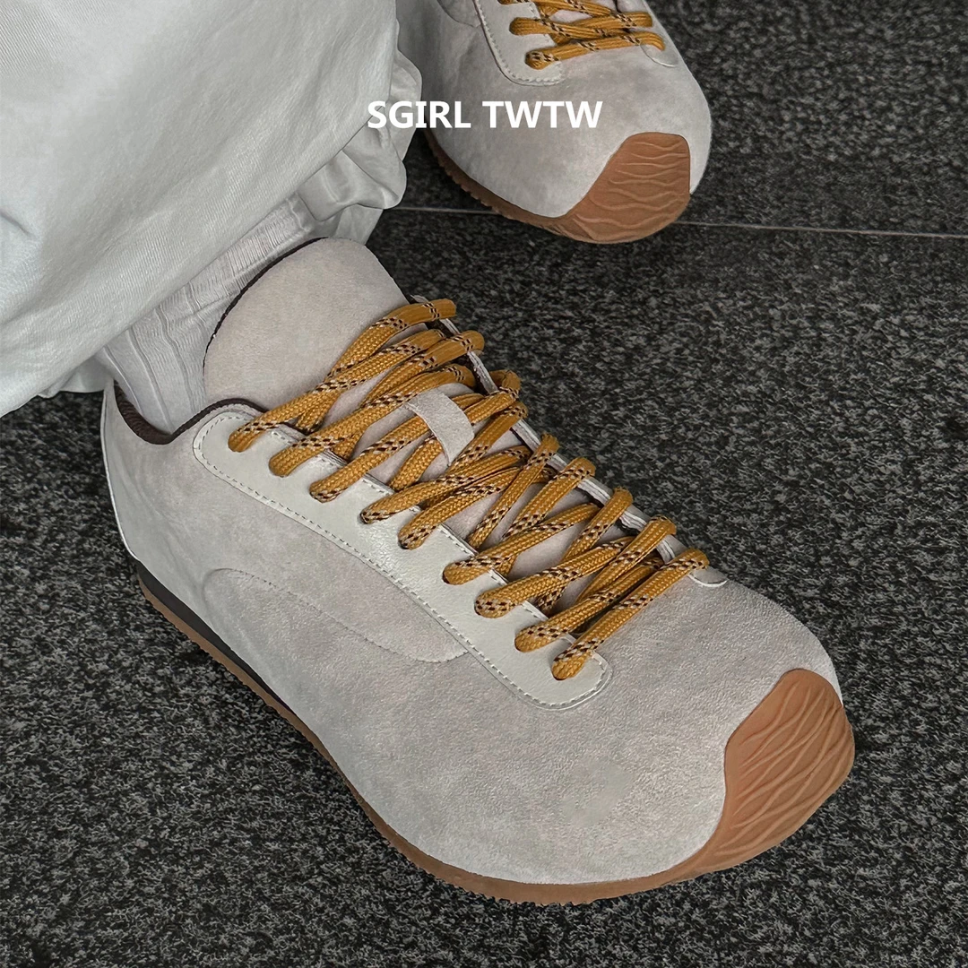 SGIRL TWTW2025新款韩版时尚真皮平底圆头系带百搭休闲鞋老爹鞋女