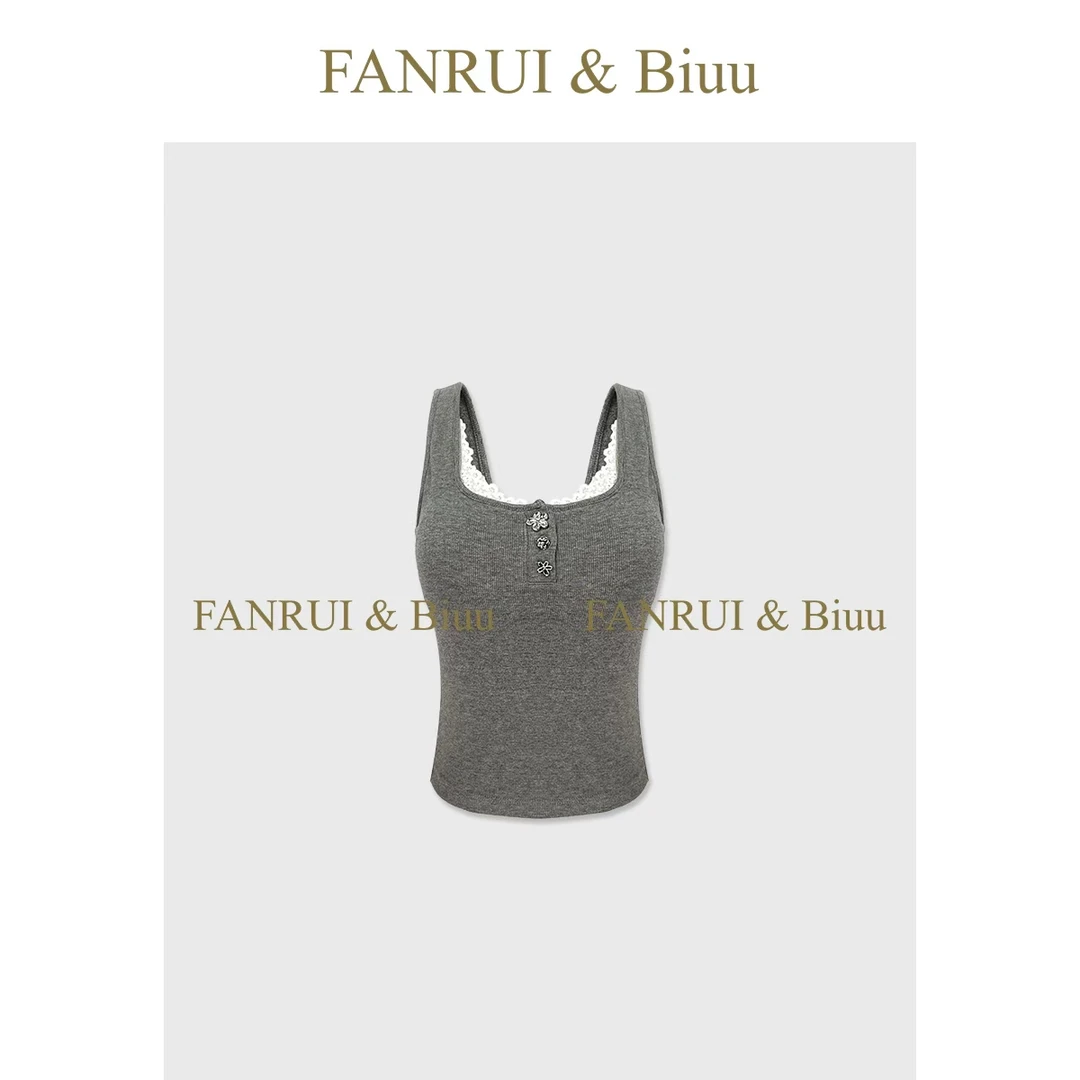 FANRUI/泛芮「贝贝biuu」蕾丝绣花扣修身显瘦打底吊带背心B18278