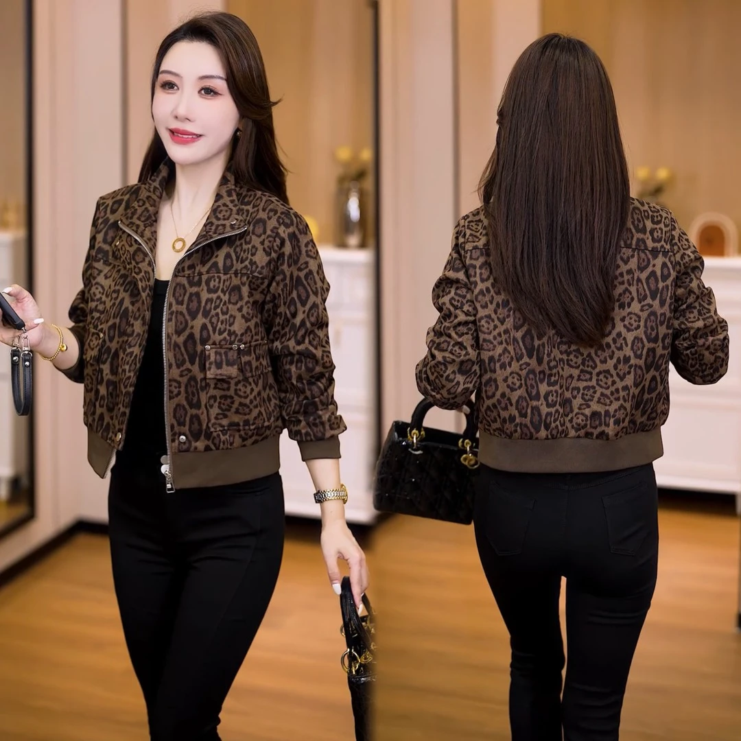 【正品】加绒加厚豹纹外套女2025年秋冬季新款短款时尚百搭洋气外衣