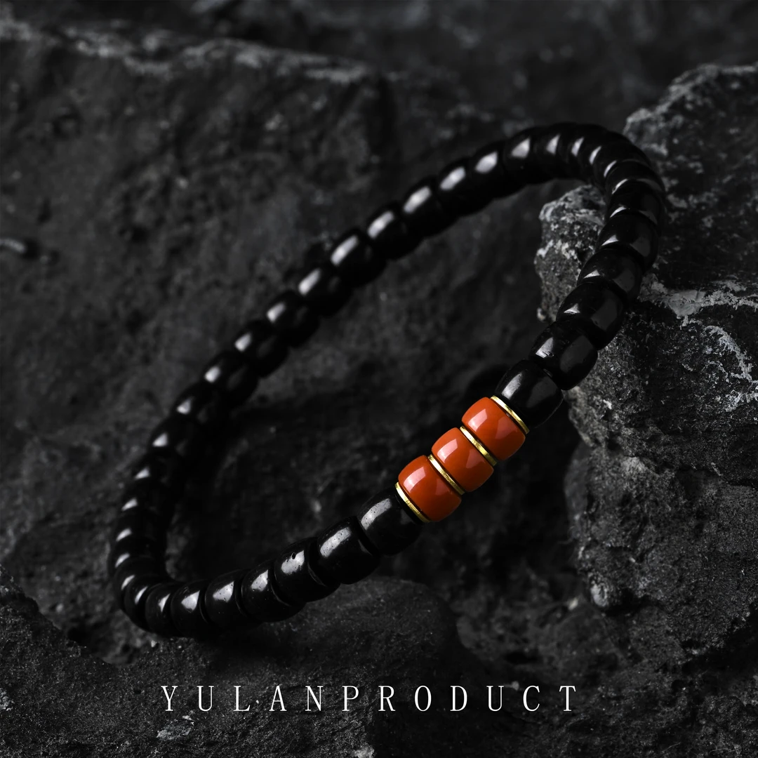 钰澜文玩【文】椰蒂直切6mm+南红三连隔珠-精工百搭