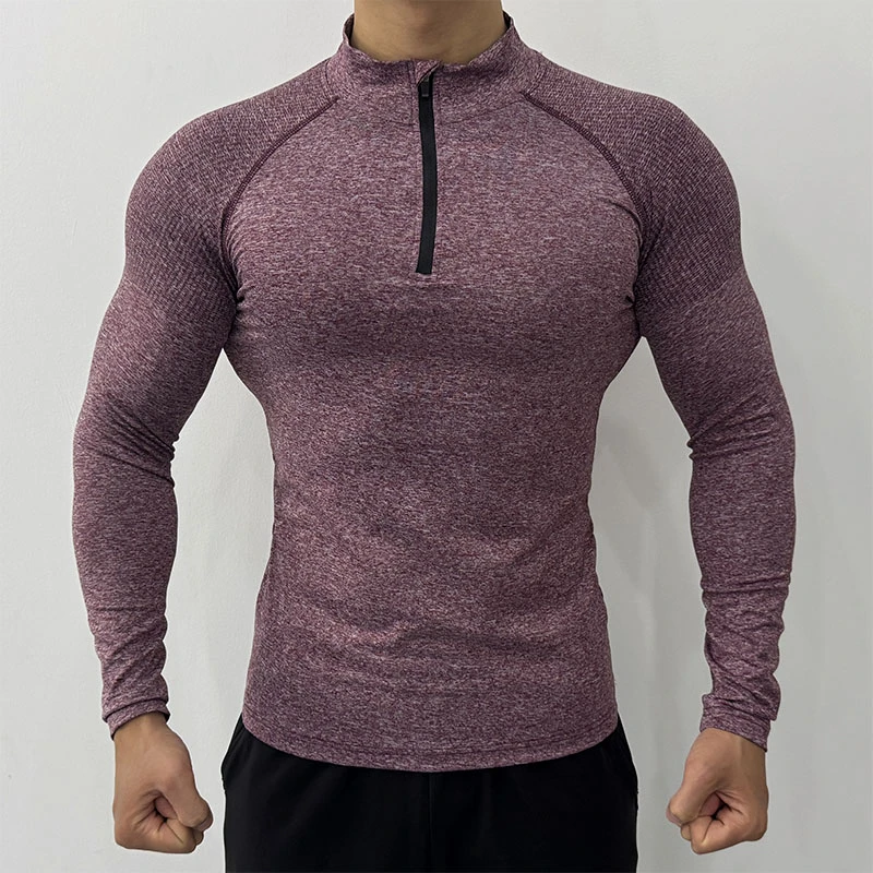 半拉链长袖男秋季弹力速干跑步健身训练服吸汗运动T恤修身打底衫