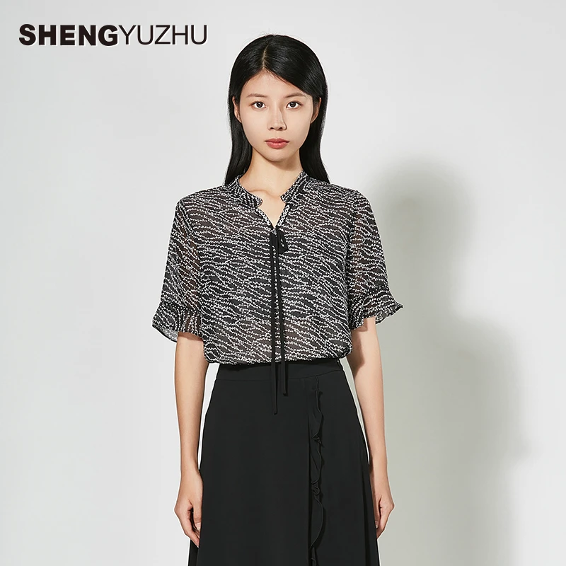 声雨竹官方旗舰店2024年夏季新款衬衫女通勤套头商场同款短袖上衣