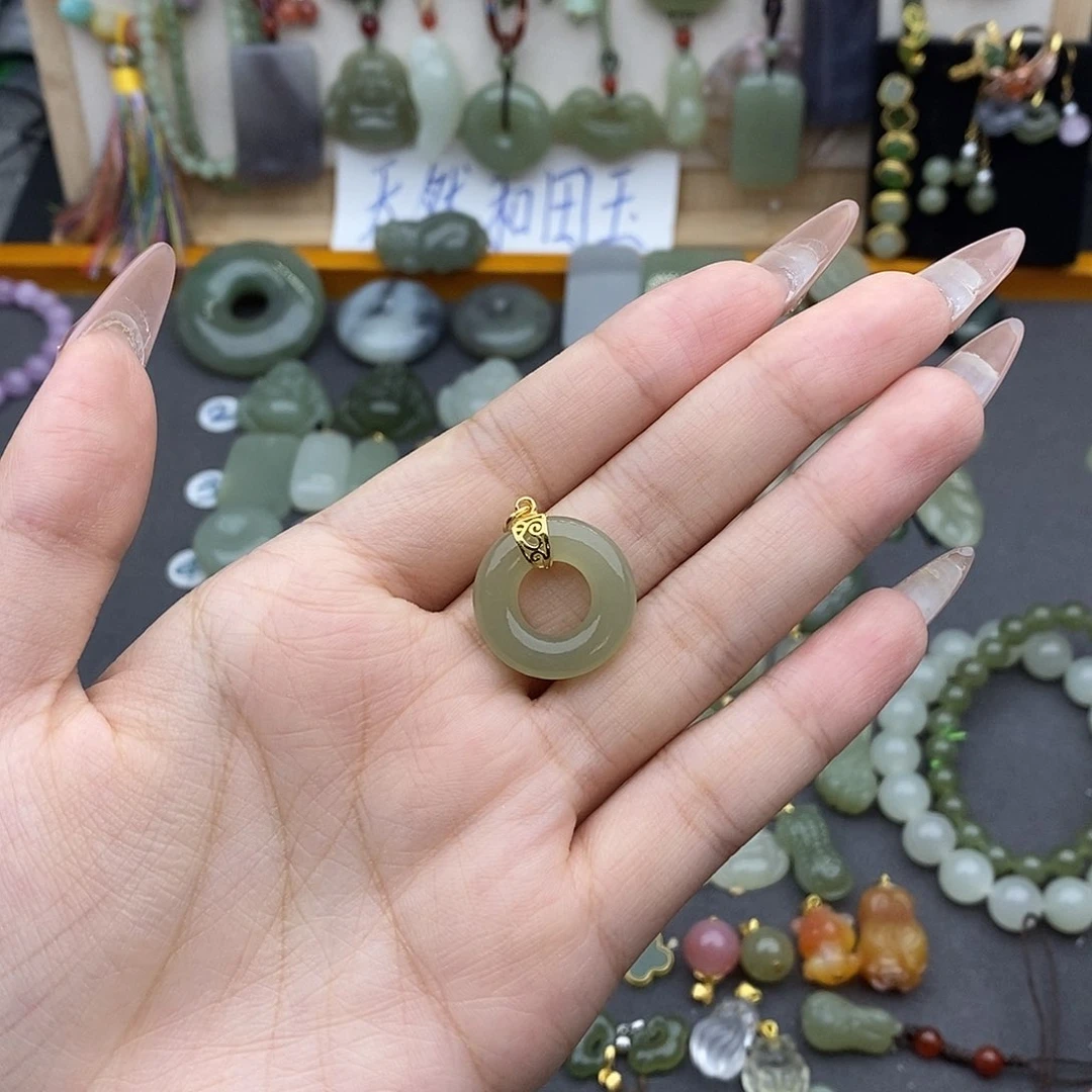 和田玉银S925镶嵌吊坠(不含链)