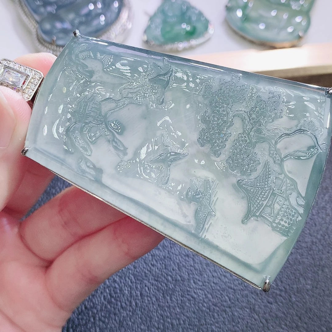 翡翠银S925镶嵌挂件翡翠