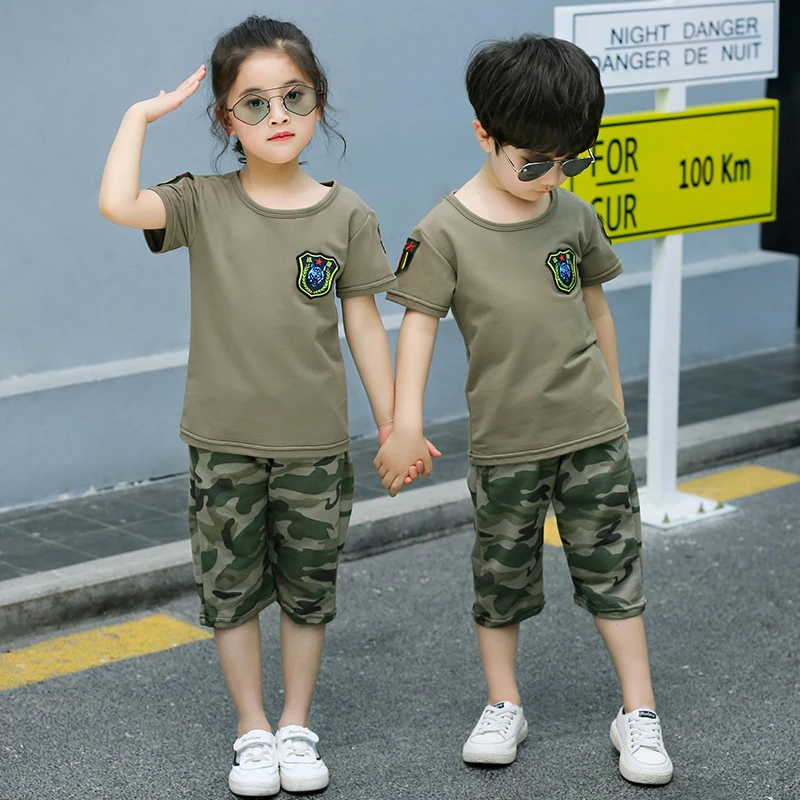 迷彩服男女童短裤小孩套装夏季短袖衣服军装军训服特种兵儿童