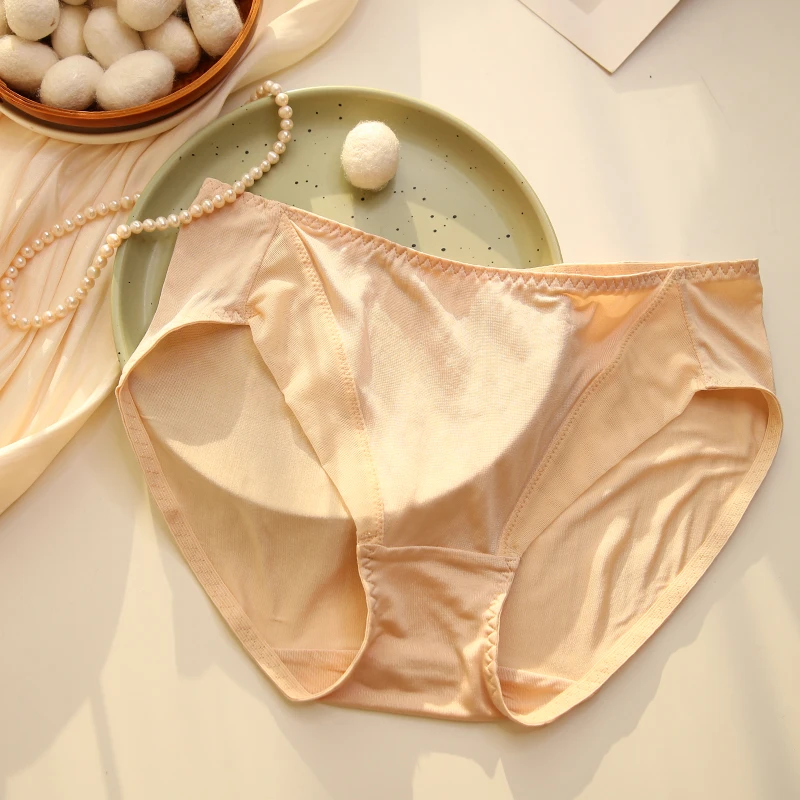 【2条装】真丝内裤女士网纱中腰无痕性感亲肤透气薄款桑蚕丝三角裤