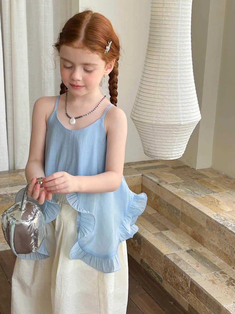 【现货】252-蜜桃汁童装2025年夏季新款鱼尾吊带上衣-57268蓝色