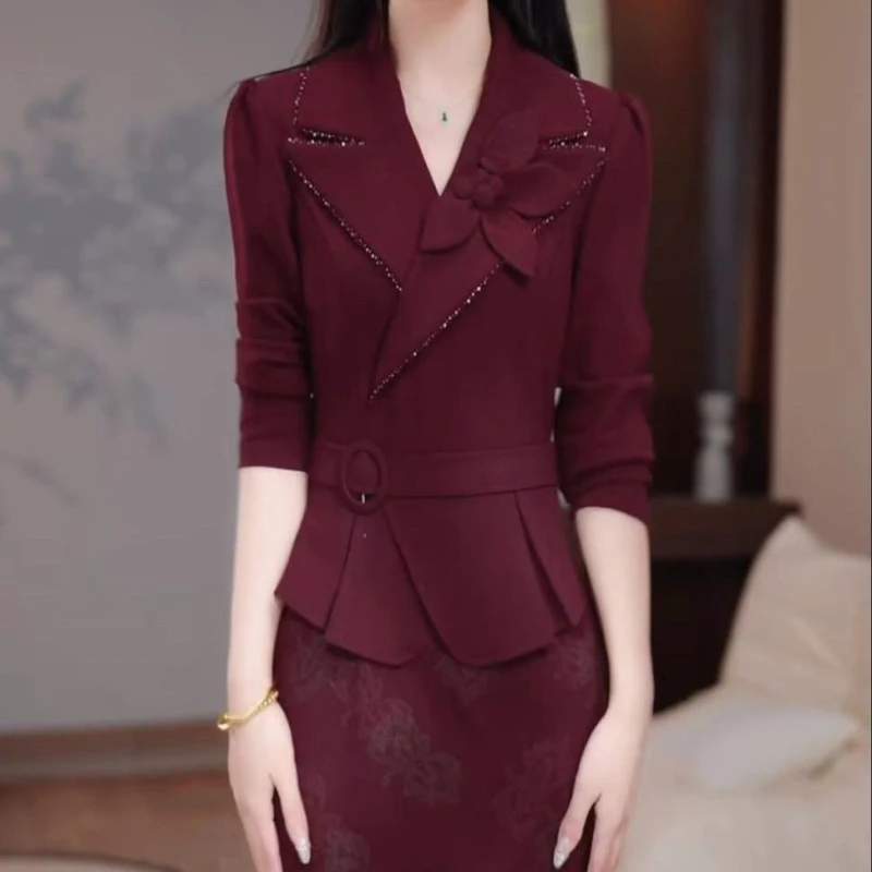 高级精纺假两件拼接优雅礼服裙女2025秋季新款气质显瘦时尚连衣裙