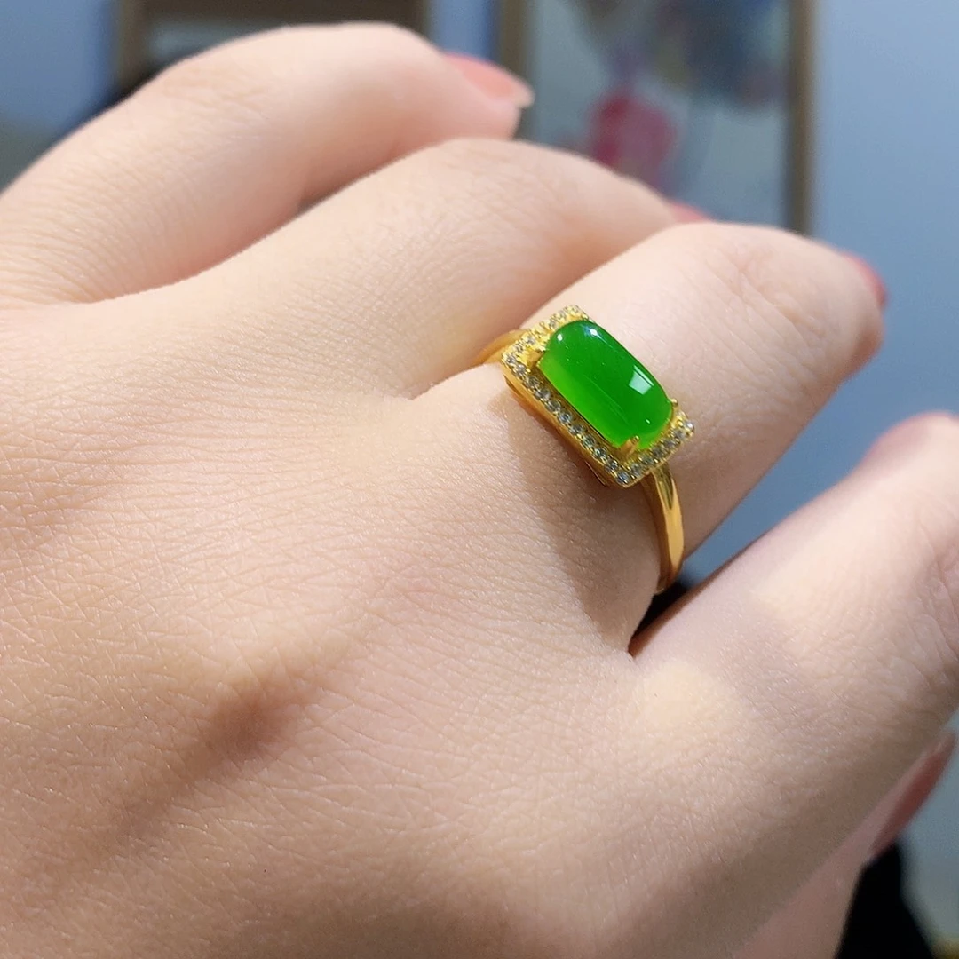 和田玉（碧玉）戒指银S925镀金镶嵌